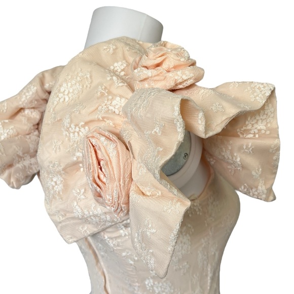 Vintage 80s Scott McClintock Pink Lace Prom Dress Floral Puff Sleeve Hoco - Picture 8 of 12